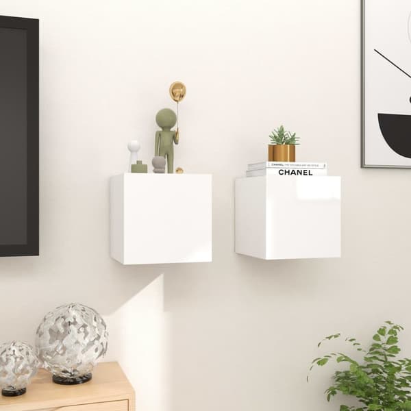 vidaXL Väggmonterade tv-skåp 2 st vit högglans 30,5x30x30 cm - TV-bänkar