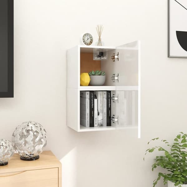 vidaXL Väggmonterade tv-skåp 2 st vit högglans 30,5x30x30 cm - TV-bänkar