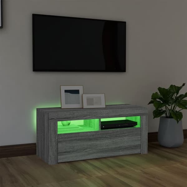 vidaXL tv-bord med LED-lys 90x35x40 cm grå sonoma-eg - TV-møbler