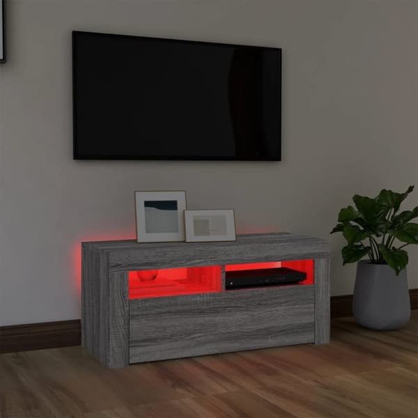 vidaXL tv-bord med LED-lys 90x35x40 cm grå sonoma-eg - TV-møbler