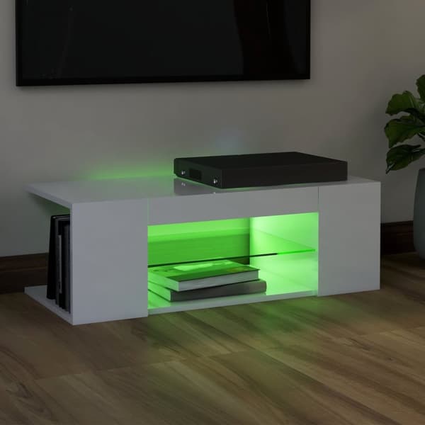 vidaXL TV-taso LED-valoilla korkeakiilto valkoinen 90x39x30 cm - TV-tasot