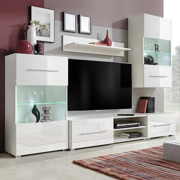 vidaXL skabssæt med tv-skab og LED-lys 5 dele hvid - TV-møbler