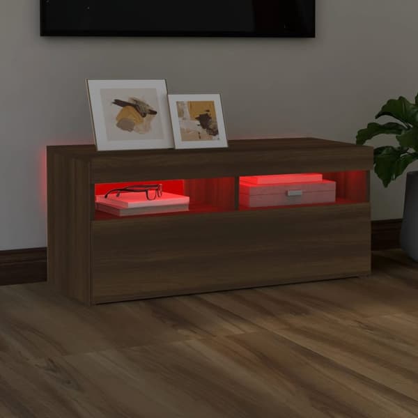 vidaXL Tv-bänk med LED-belysning brun ek 90x35x40 cm - TV-bänkar
