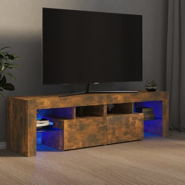 vidaXL tv-bord med LED-lys 140x36,5x40 cm røget egetræsfarve -  TV-møbler