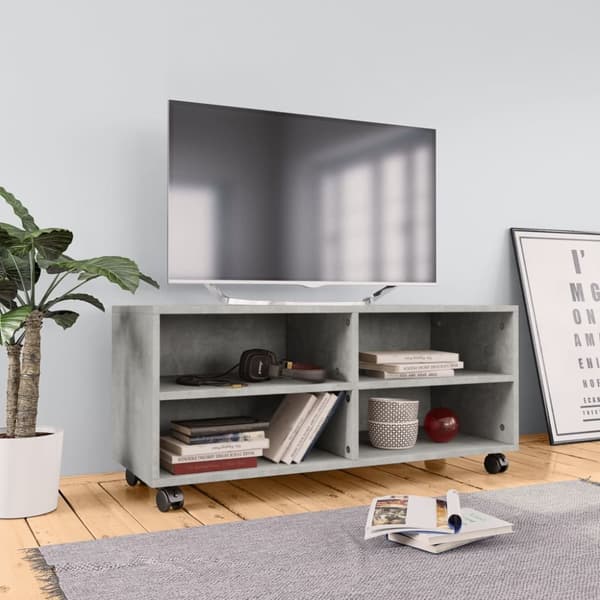 vidaXL TV-taso rullapyörillä betoninharmaa 90x35x35 cm tekninen puu -  TV-tasot