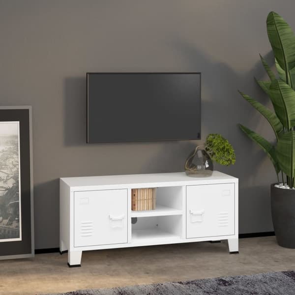 vidaXL Teollinen TV-taso valkoinen 105x35x42 cm metalli - TV-tasot