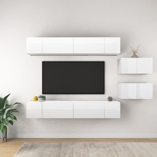 vidaXL 8-osainen TV-kaappisarja korkeakiilto valkoinen tekninen puu -  TV-tasot