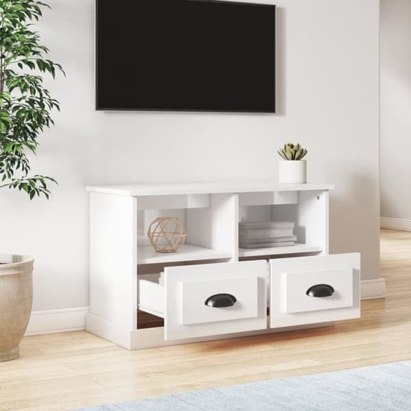 vidaXL tv-bord 80x35x50 cm konstrueret træ hvid højglans -  TV-møbler