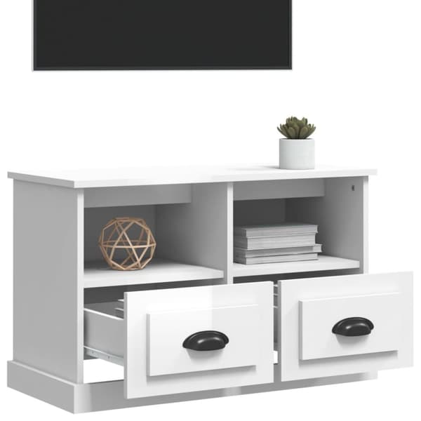 vidaXL tv-bord 80x35x50 cm konstrueret træ hvid højglans -  TV-møbler