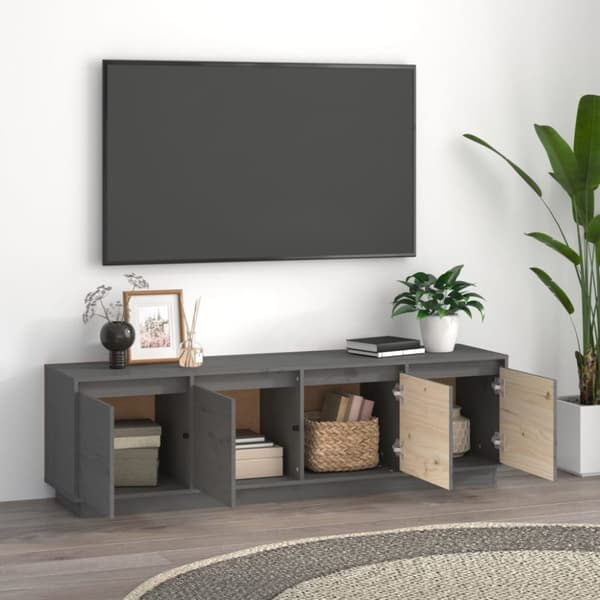 vidaXL Tv-bänk grå 156x37x45 cm massiv furu - TV-bänkar