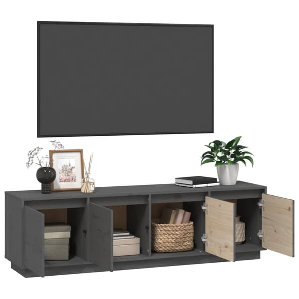 vidaXL Tv-bänk grå 156x37x45 cm massiv furu - TV-bänkar