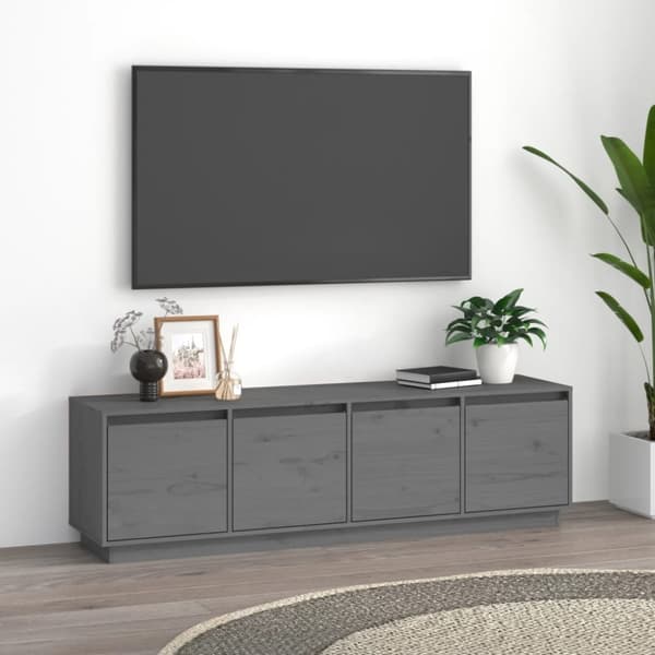 vidaXL Tv-bänk grå 156x37x45 cm massiv furu - TV-bänkar