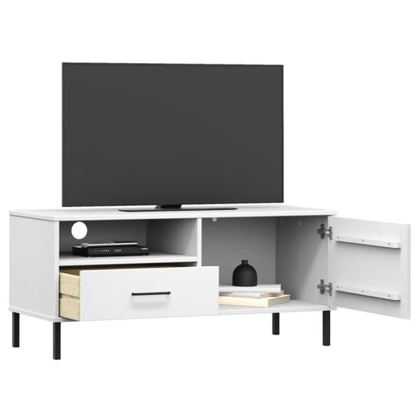 vidaXL tv-bord med metalben OSLO massivt fyrretræ hvid -  TV-møbler