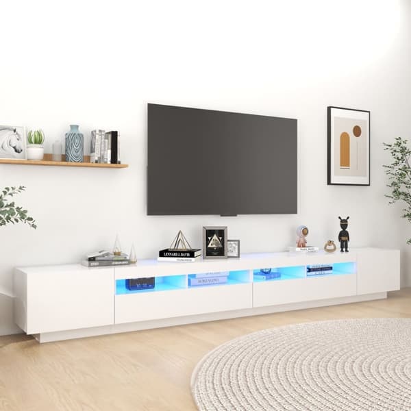 vidaXL tv-skab med LED-lys 300x35x40 cm hvid -  TV-møbler