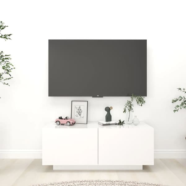 vidaXL tv-bord 100x35x40 cm konstrueret træ hvid højglans -  TV-møbler