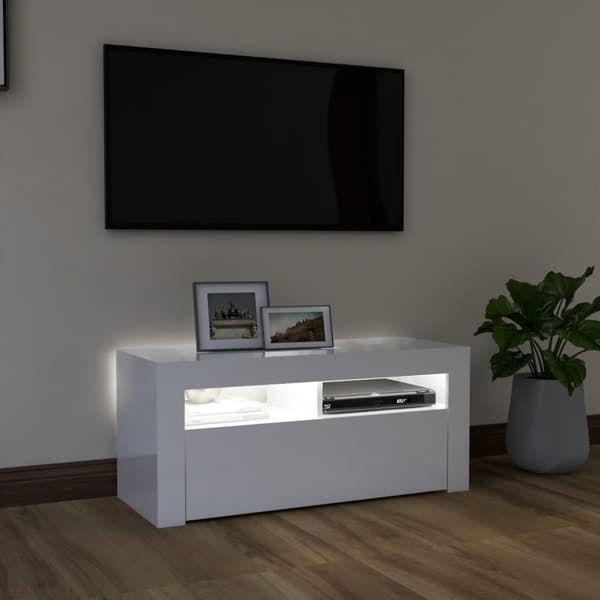 vidaXL TV-bänk med LED-belysning vit högglans 90x35x40 cm - TV-bänkar