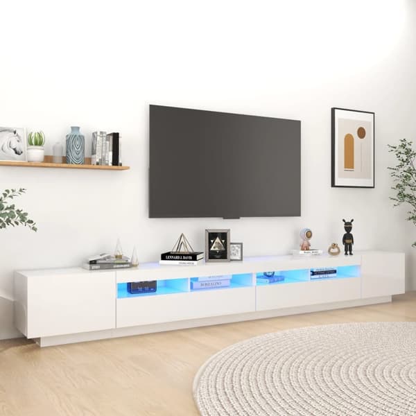 vidaXL TV-bänk med LED-belysning vit högglans 300x35x40 cm -  TV-bänkar