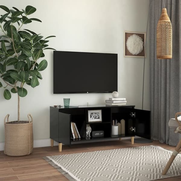 vidaXL TV-bänk med massiva ben svart 103,5x35x50 cm -  TV-bänkar
