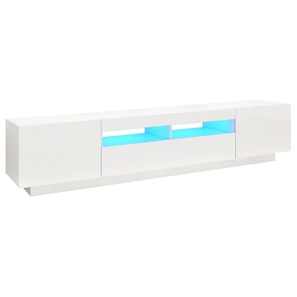 vidaXL TV-bänk med LED-belysning vit högglans 200x35x40 cm - TV-bänkar
