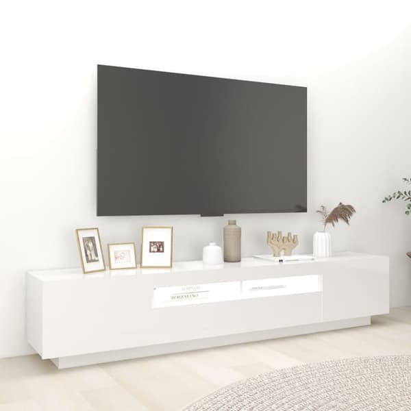 vidaXL TV-bänk med LED-belysning vit högglans 200x35x40 cm - TV-bänkar