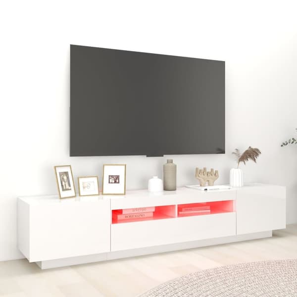 vidaXL TV-bänk med LED-belysning vit högglans 200x35x40 cm - TV-bänkar