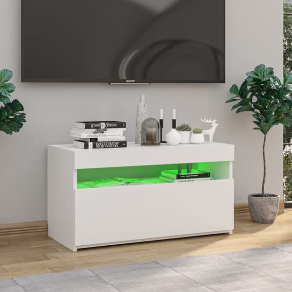 vidaXL tv-bord med LED-lys 75x35x40 cm hvid højglans -  TV-møbler