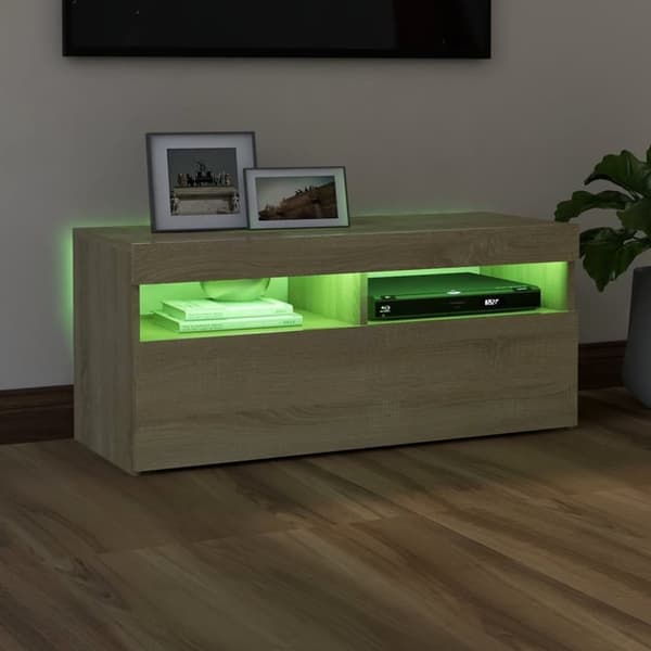 vidaXL tv-bord med LED-lys 90x35x40 cm sonoma-eg - TV-møbler