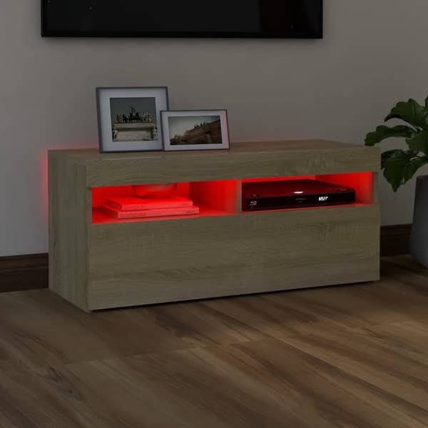 vidaXL tv-bord med LED-lys 90x35x40 cm sonoma-eg - TV-møbler