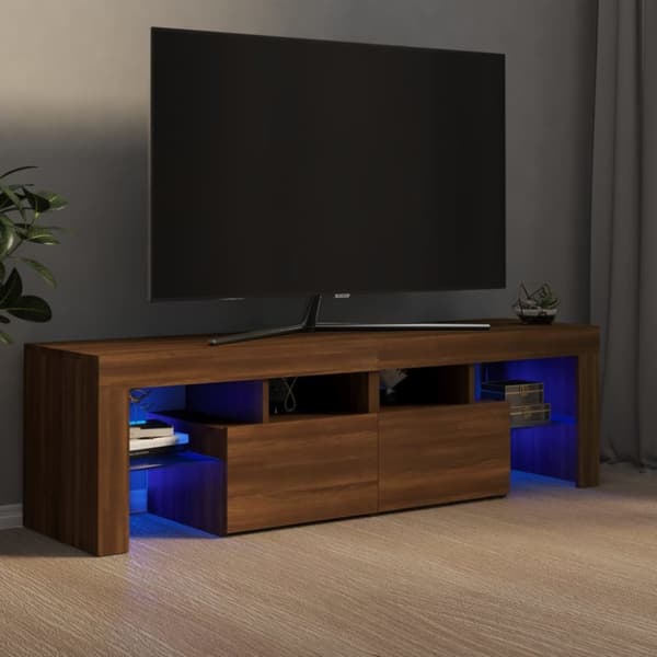 vidaXL Tv-bänk med LED-belysning brun ek 140x36,5x40 cm -  TV-bänkar