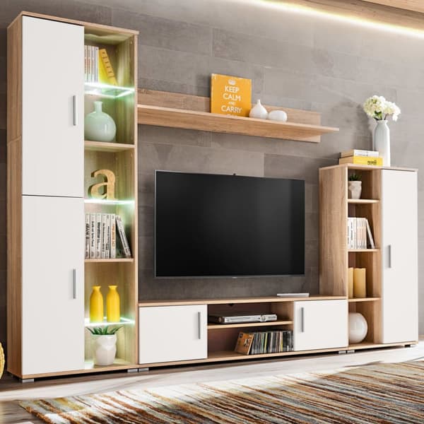 vidaXL TV-möbel med LED-belysning sonoma-ek och vit - TV-bänkar