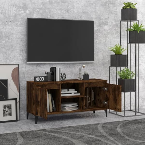 vidaXL tv-skab med metalben 103,5x35x50 cm røget egetræsfarve -  TV-møbler