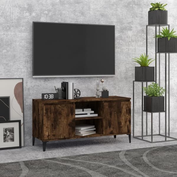 vidaXL tv-skab med metalben 103,5x35x50 cm røget egetræsfarve -  TV-møbler