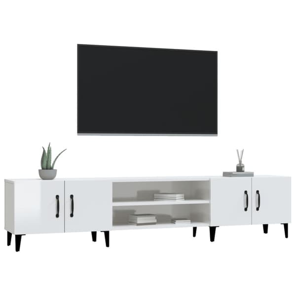 vidaXL tv-bord 180x31,5x40 cm konstrueret træ hvid højglans -  TV-møbler