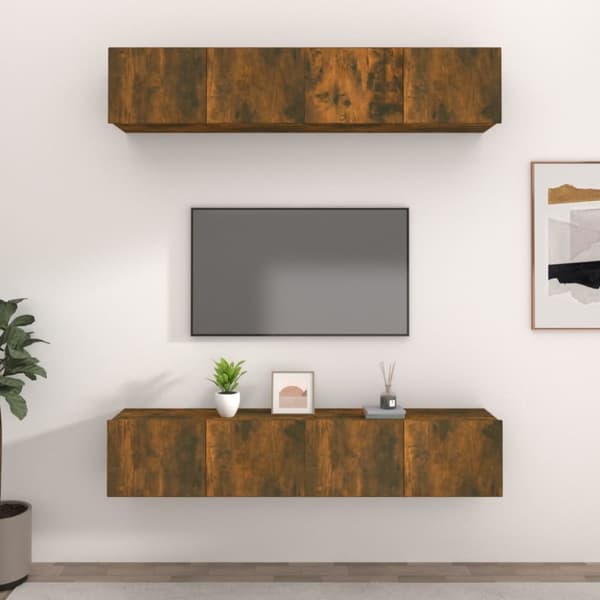 vidaXL Tv-skåp 4 delar rökfärgad ek 80x30x30 cm konstruerat trä - TV-bänkar