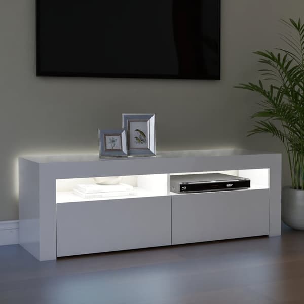 vidaXL TV-bänk med LED-belysning vit högglans 120x35x40 cm - TV-bänkar