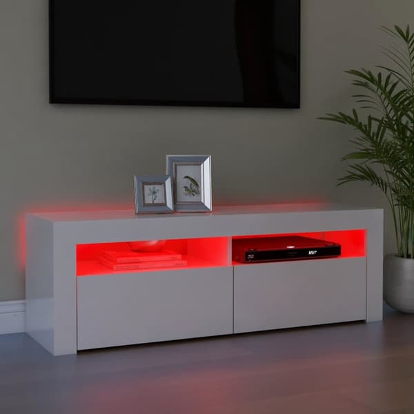 vidaXL TV-bänk med LED-belysning vit högglans 120x35x40 cm - TV-bänkar