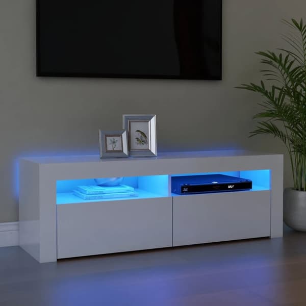 vidaXL TV-bänk med LED-belysning vit högglans 120x35x40 cm - TV-bänkar