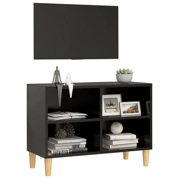 vidaXL tv-skab med massive træben 69,5x30x50 cm sort - TV-møbler