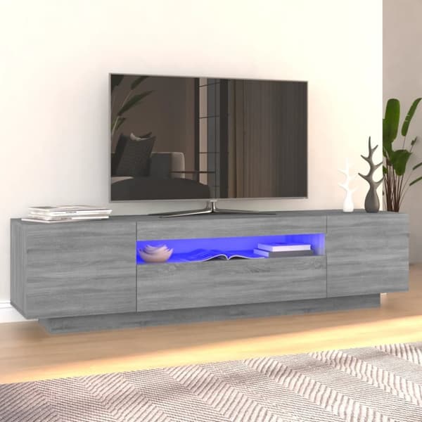 vidaXL TV-bänk med LED-belysning grå sonoma 160x35x40 cm - TV-bänkar