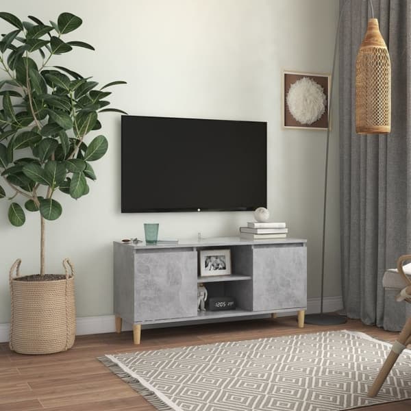 vidaXL tv-bord med massive træben 103,5x35x50 cm betongrå - TV-møbler