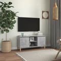 Miniatyrbillede 1 af 10: vidaXL tv-bord med massive træben 103,5x35x50 cm betongrå -  TV-møbler