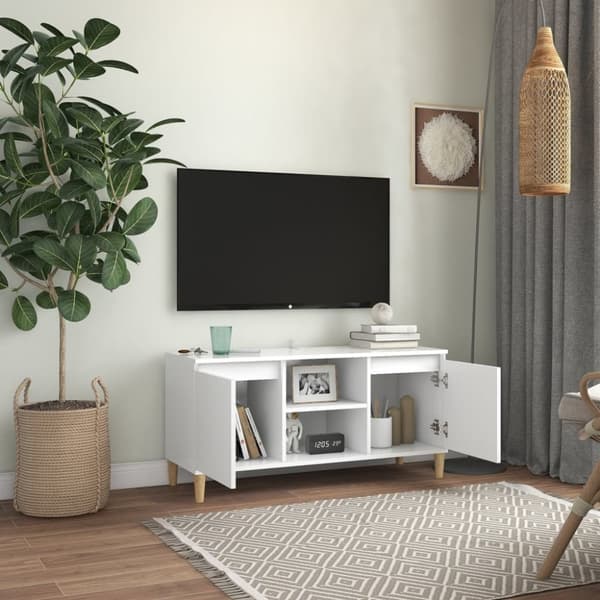 vidaXL TV-bänk med massiva ben vit 103,5x35x50 cm - TV-bänkar
