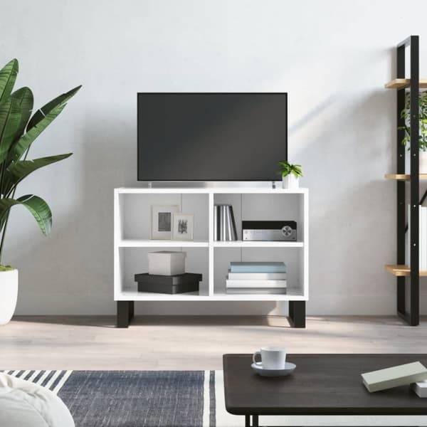 vidaXL tv-bord 69,5x30x50 cm konstrueret træ hvid højglans -  TV-møbler