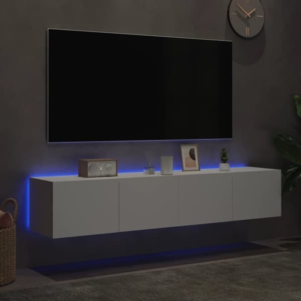 vidaXL Väggmonterad tv-bänk LED 2 st vit 80x35x31 cm - TV-bänkar
