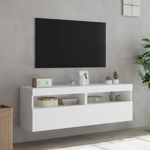 vidaXL TV-seinäkaapit LED-valoilla 2 kpl valkoinen 60x30x40 cm - TV-tasot