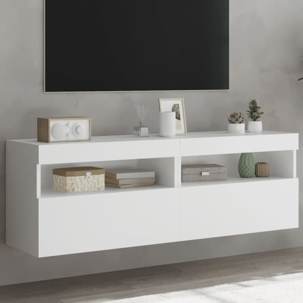 vidaXL TV-seinäkaapit LED-valoilla 2 kpl valkoinen 60x30x40 cm - TV-tasot