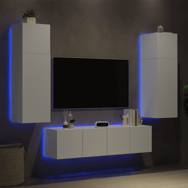 vidaXL Tv-bänk 6 delar LED vit konstruerat trä -  TV-bänkar