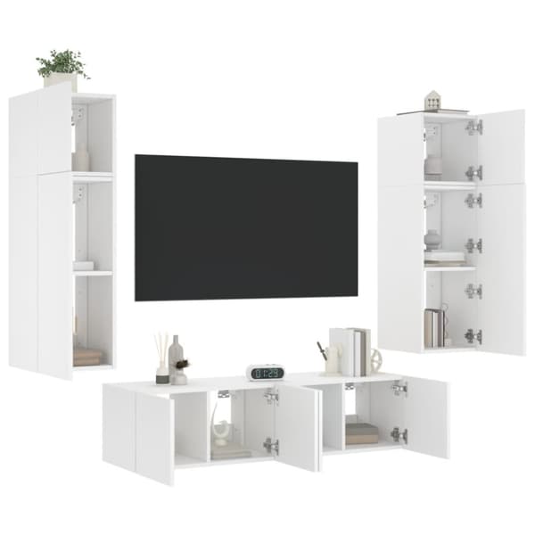 vidaXL Tv-bänk 6 delar LED vit konstruerat trä - TV-bänkar