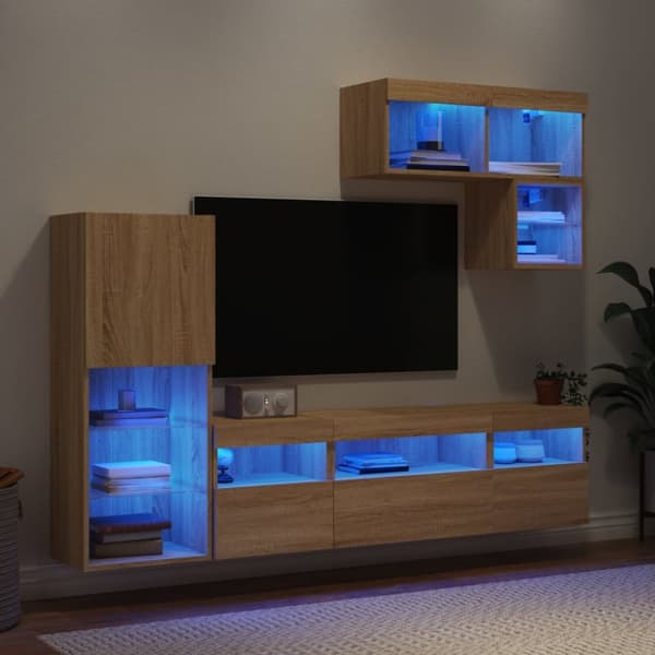 vidaXL Tv-bänk 6 delar LED sonoma-ek konstruerat trä -  TV-bänkar