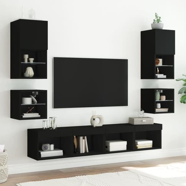 vidaXL Väggmonterad tv-bänk LED 2 st svart 30x28,5x30 cm - TV-bänkar
